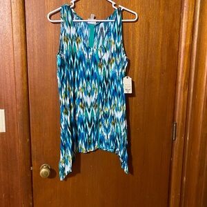 St. John's Bay Blue and Green Patterned Tank Top